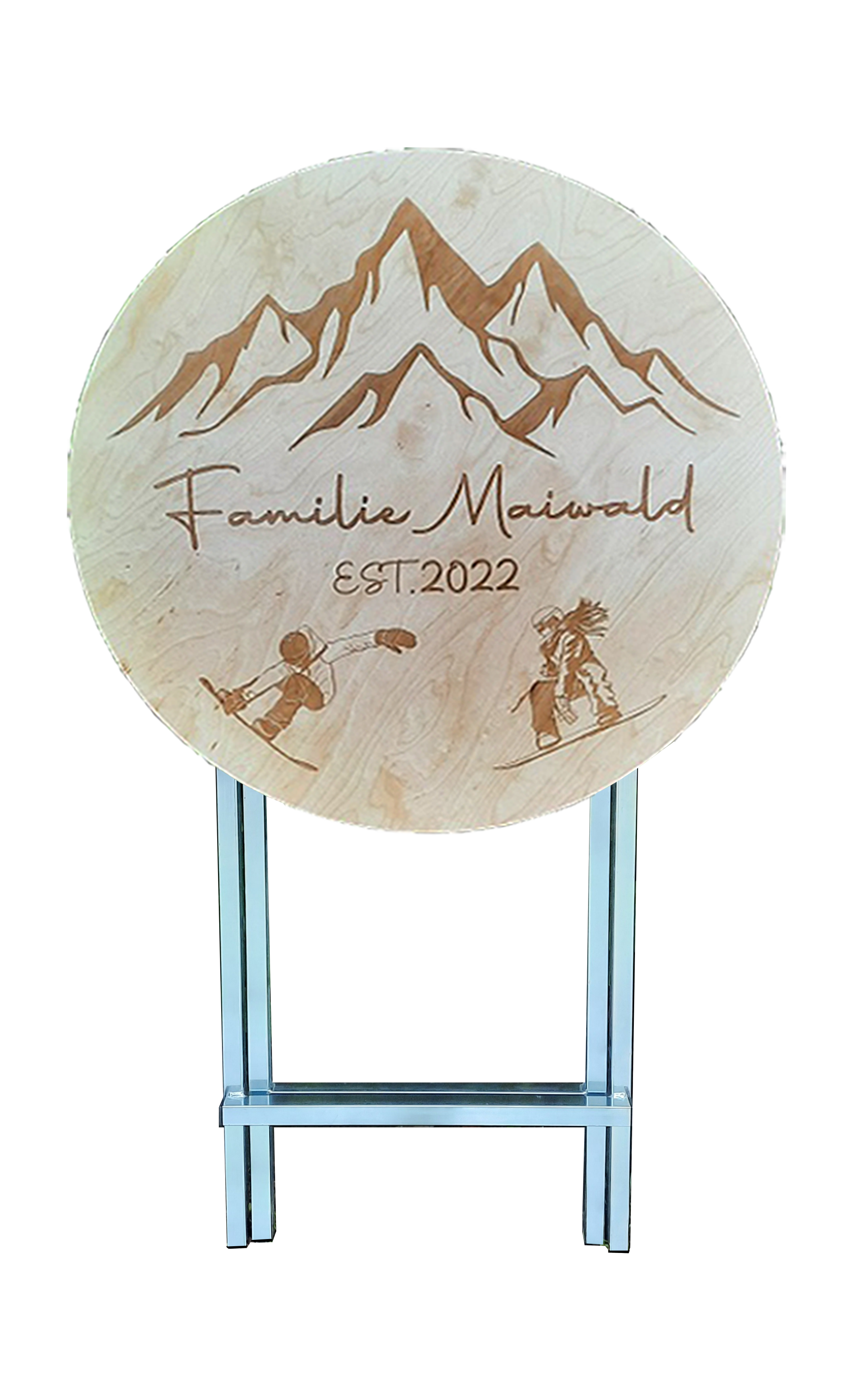 Premium Version Stehtisch Ø 80 cm Tischplatte aus Buchenholz individuell gestaltbar