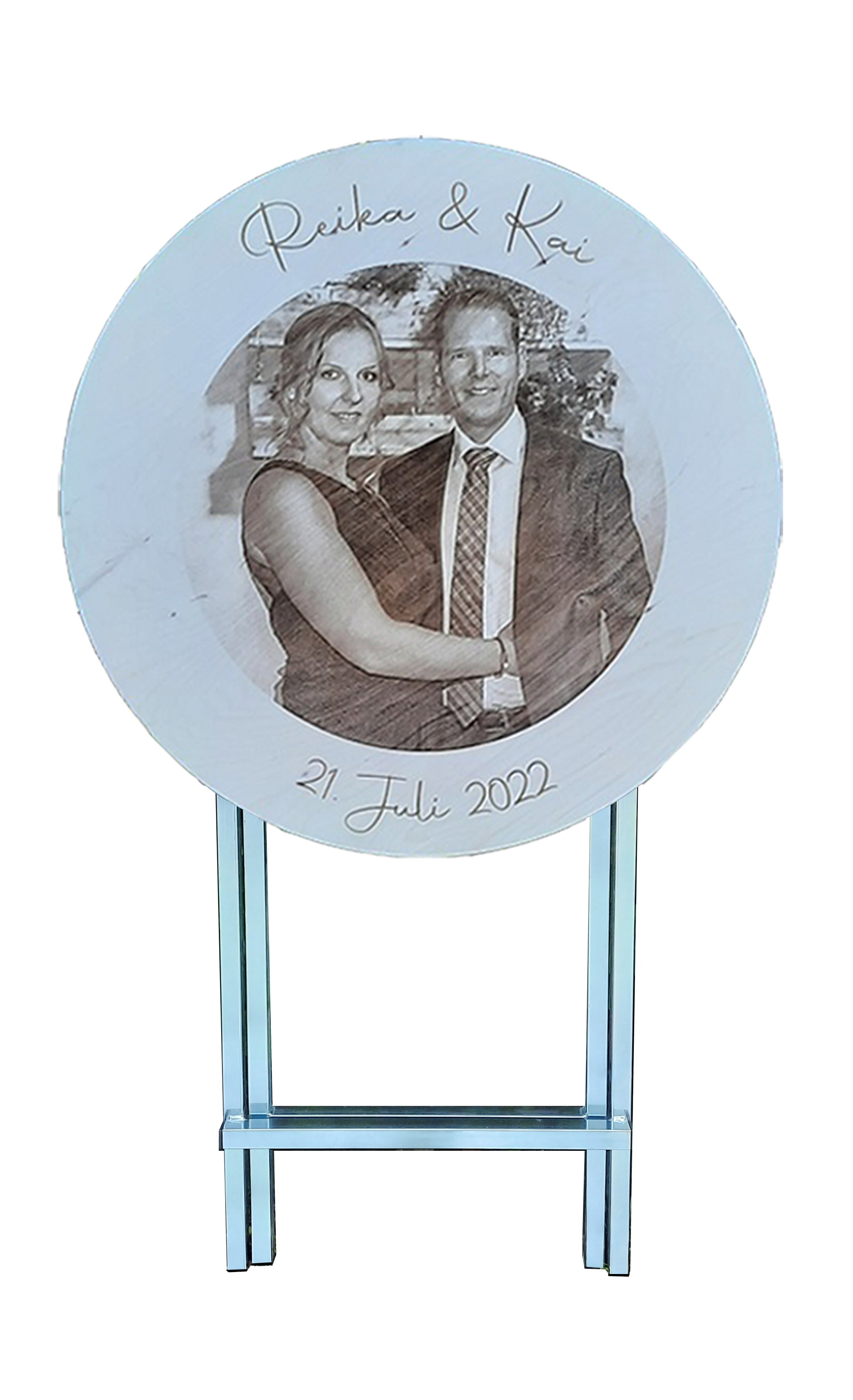 Premium Version Stehtisch Ø 80 cm Tischplatte aus Buchenholz individuell gestaltbar