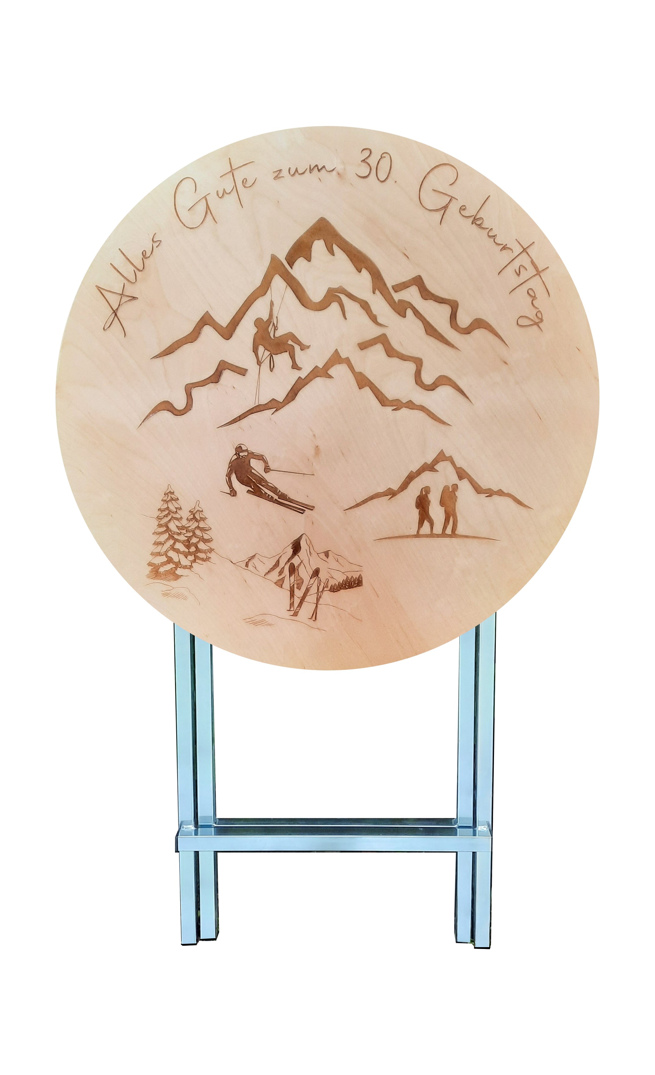 Stehtisch Ø 80 cm Tischplatte aus Birkenholz individuell gestaltbar