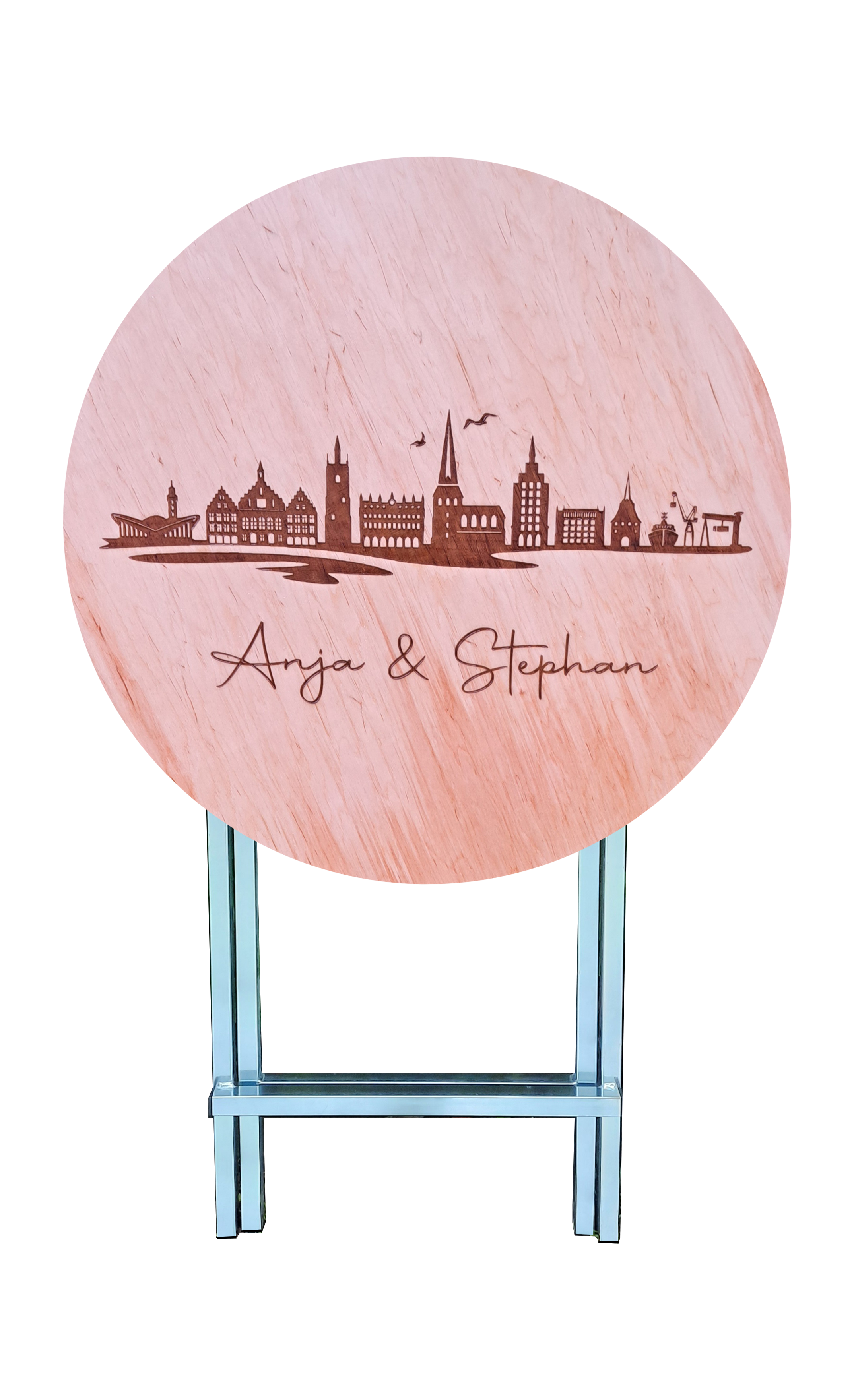 Stehtisch Ø 70 cm Tischplatte aus Birkenholz individuell gestaltbar