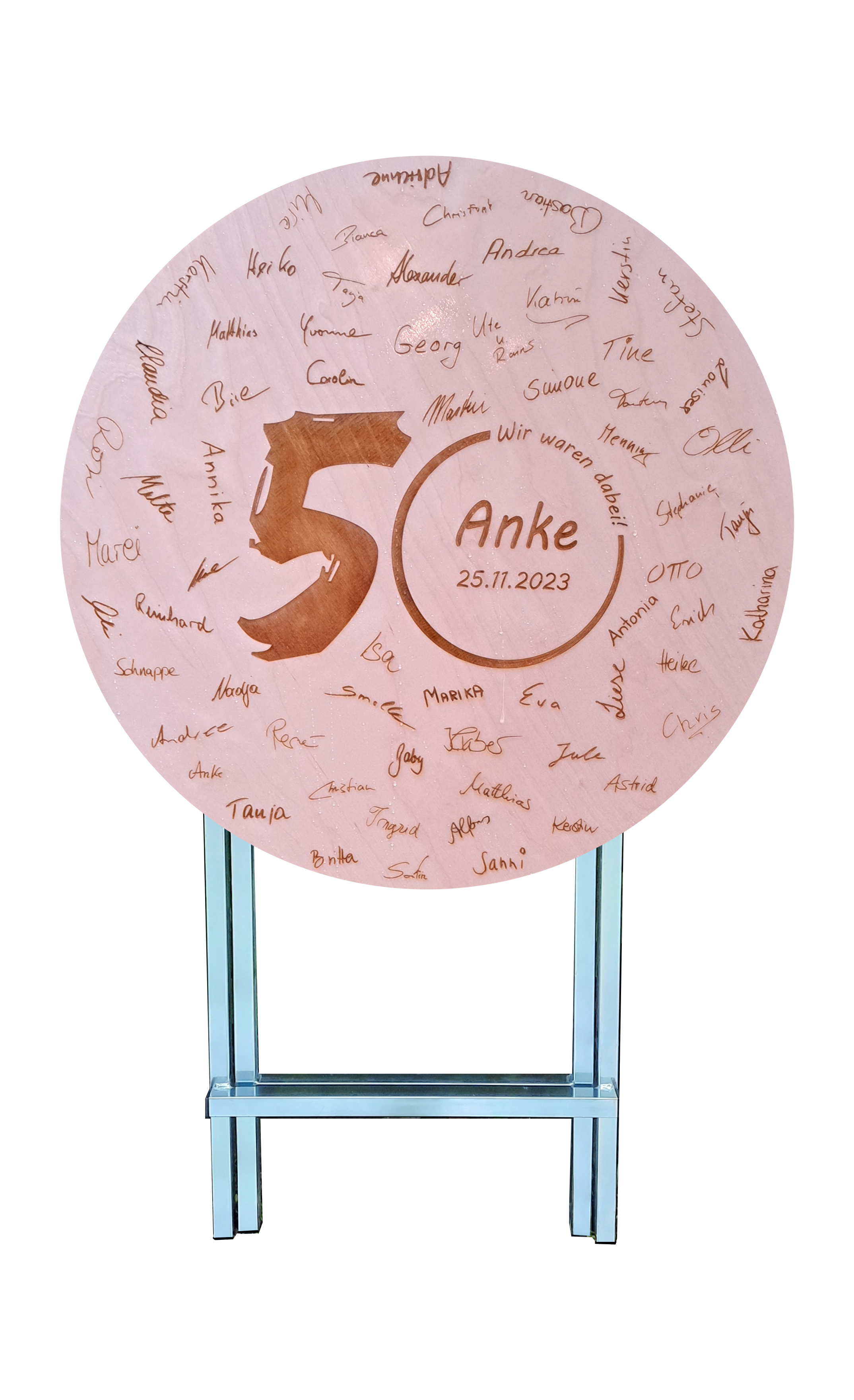 Stehtisch Ø 70 cm Tischplatte aus Birkenholz individuell gestaltbar