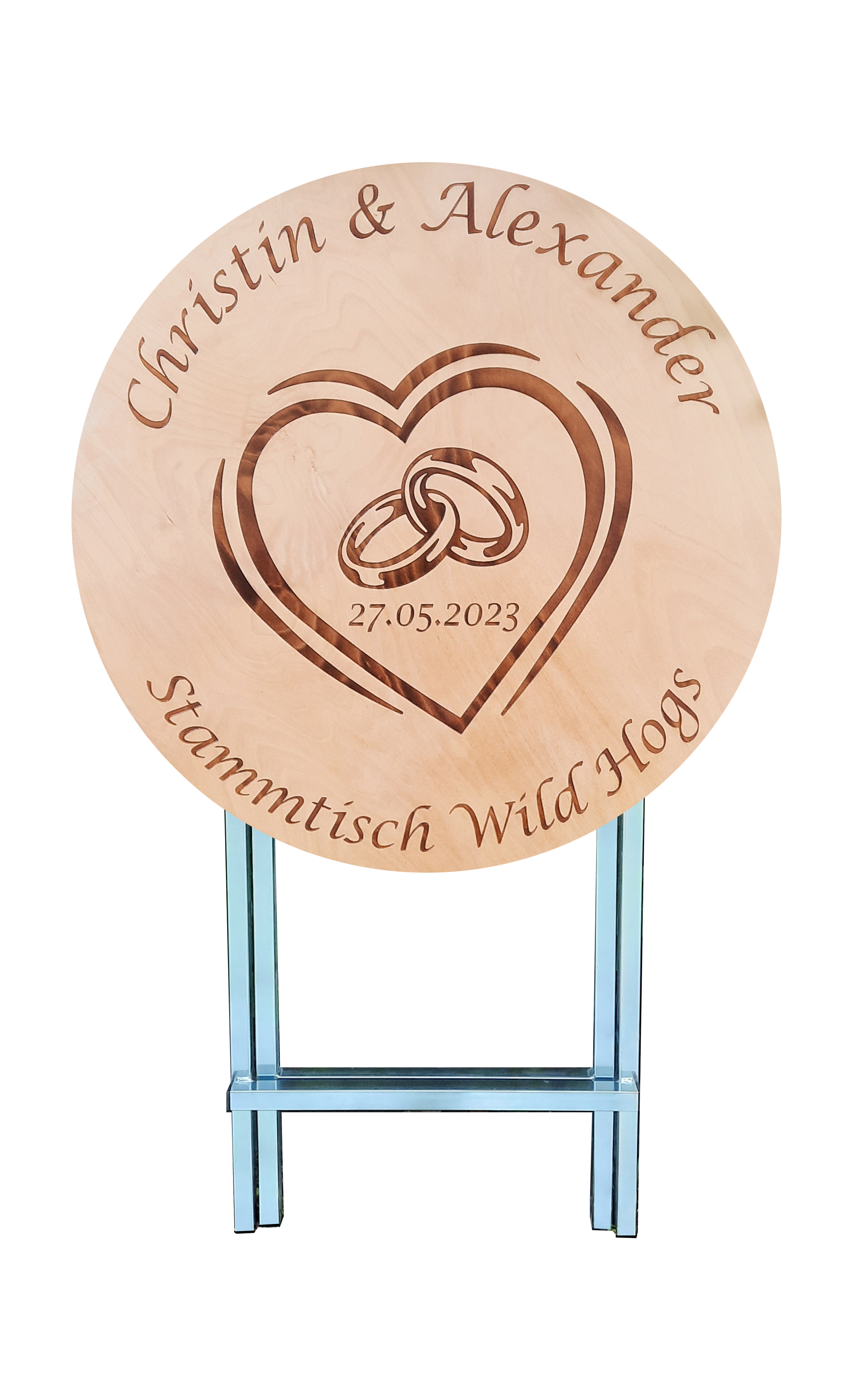 Stehtisch Ø 80 cm Tischplatte aus Birkenholz individuell gestaltbar