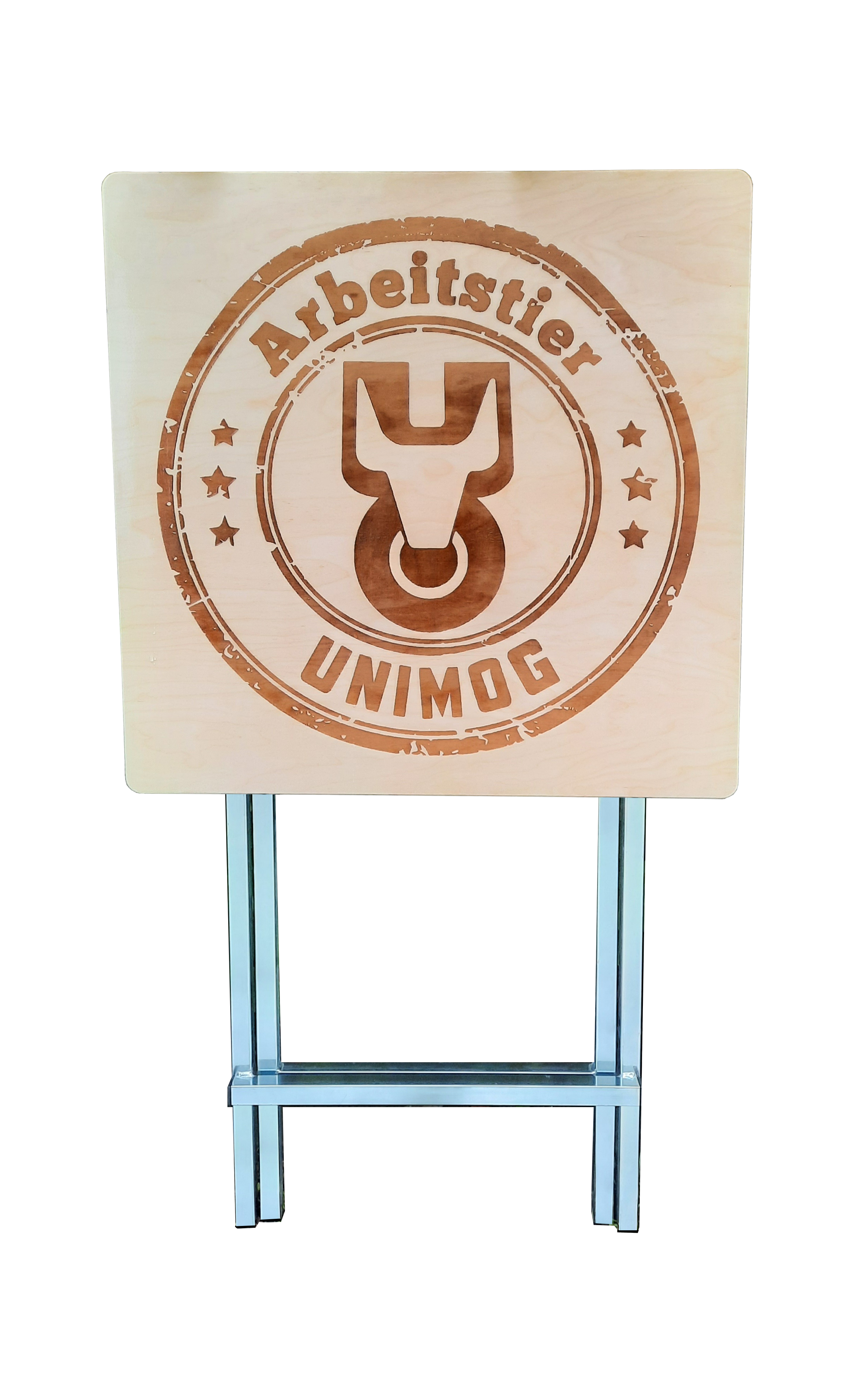 Stehtisch Eckig 70 x 70 cm Tischplatte aus Birkenholz individuell gestaltbar