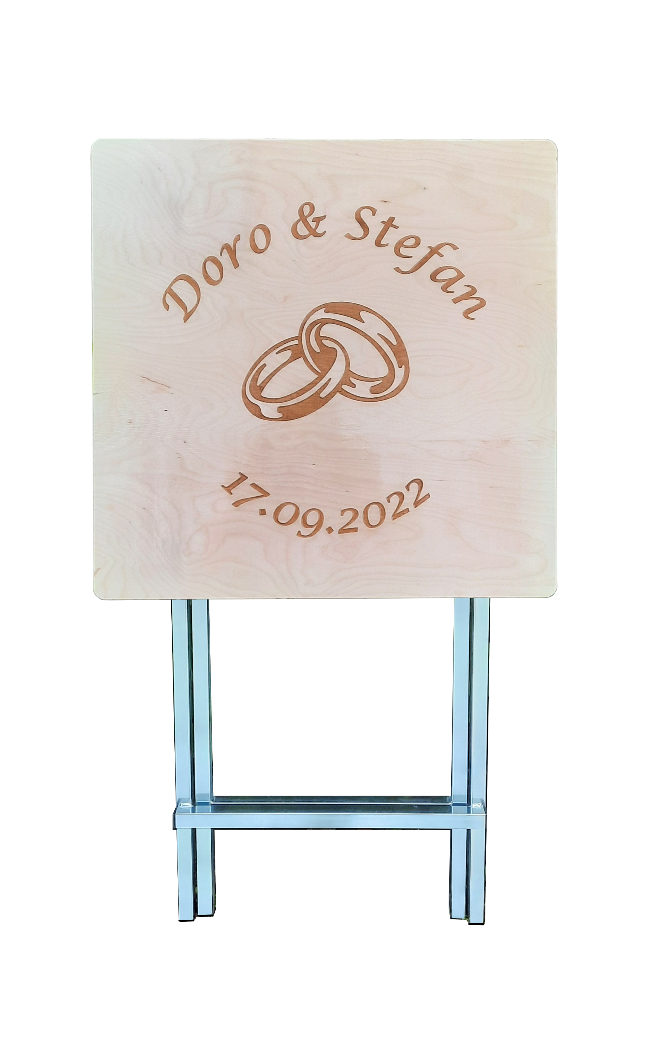 Stehtisch Eckig 70 x 70 cm Tischplatte aus Birkenholz individuell gestaltbar