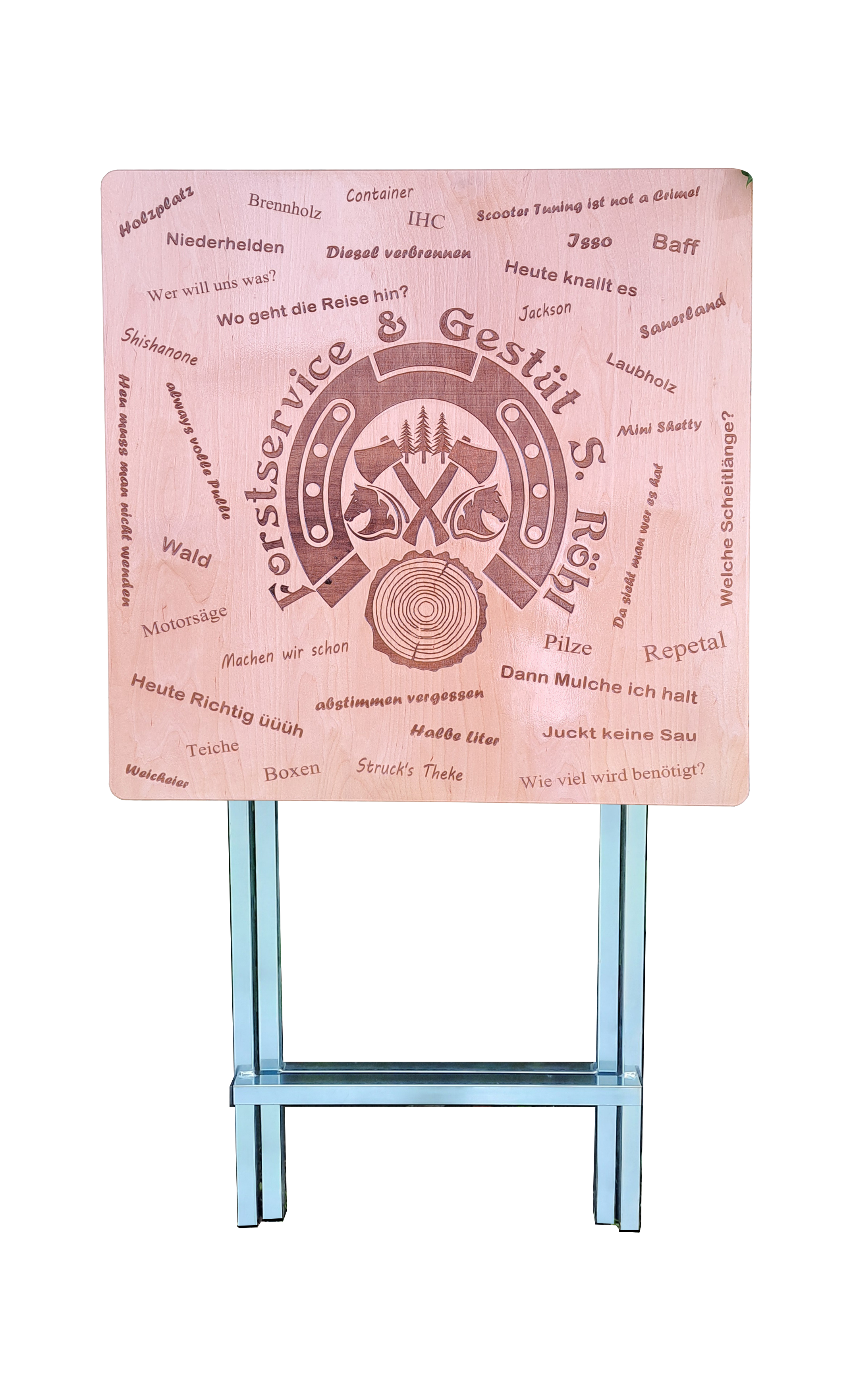 Stehtisch Eckig 70 x 70 cm Tischplatte aus Birkenholz individuell gestaltbar