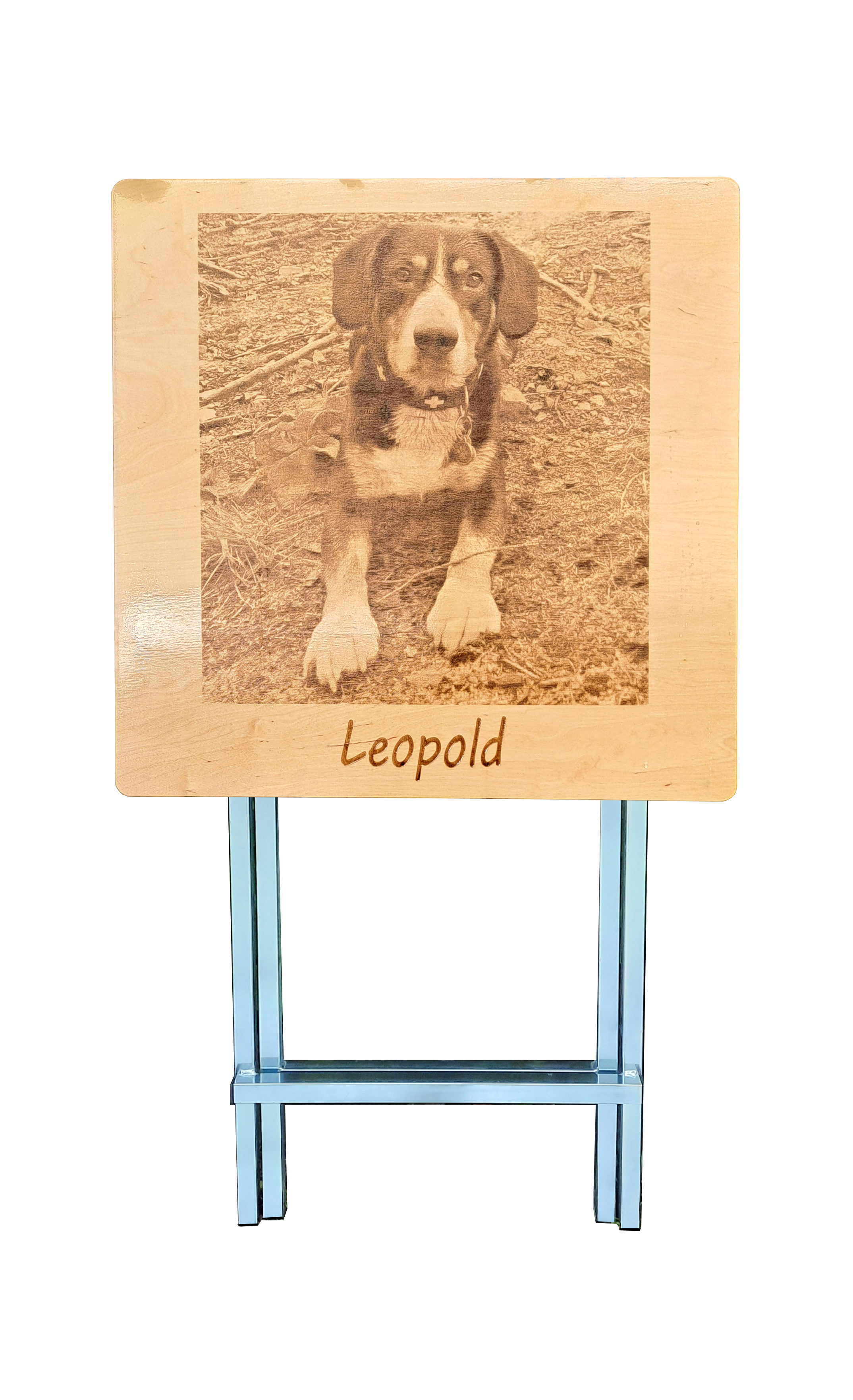 Stehtisch Eckig 70 x 70 cm Tischplatte aus Birkenholz individuell gestaltbar