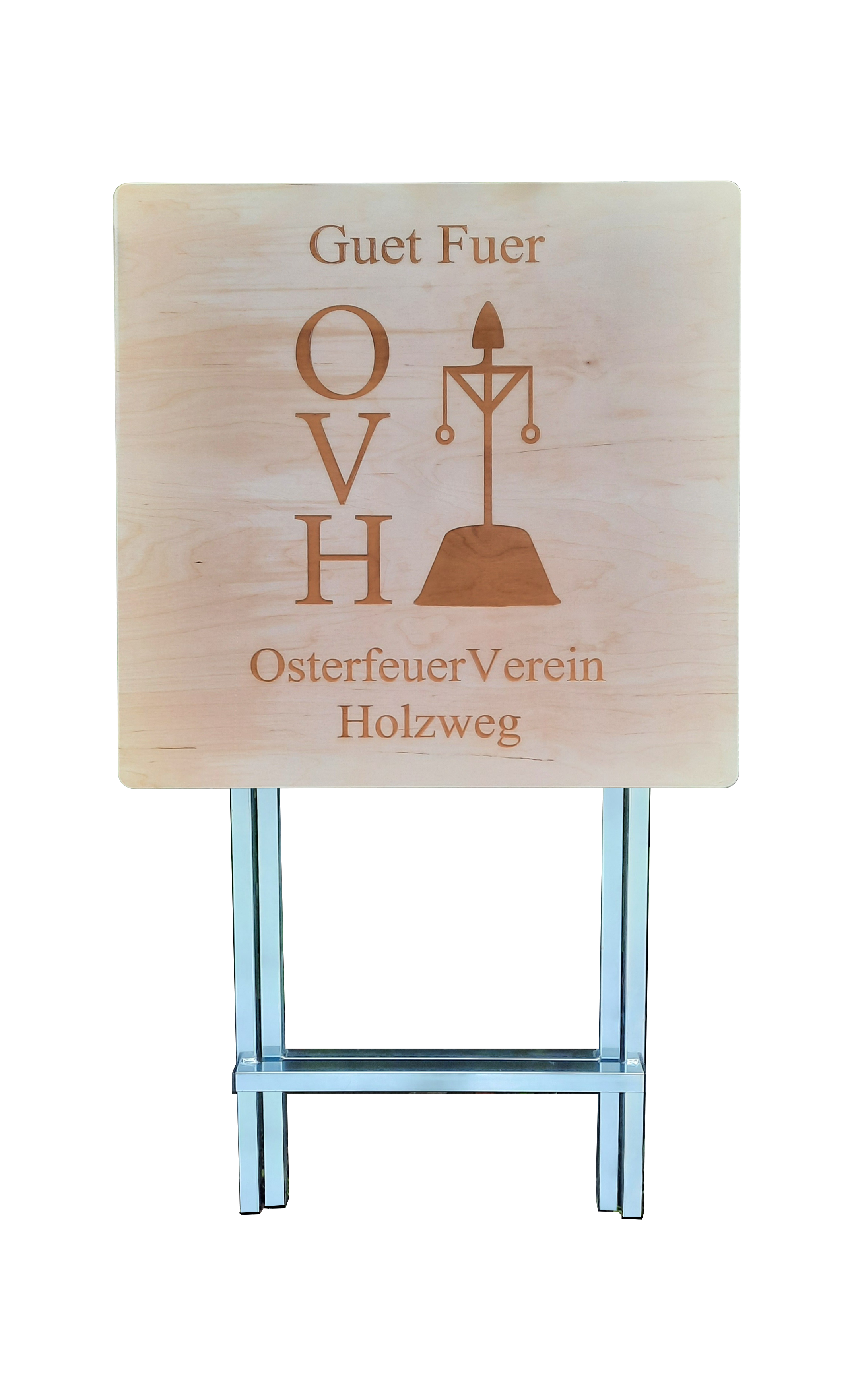 Stehtisch Eckig 70 x 70 cm Tischplatte aus Birkenholz individuell gestaltbar