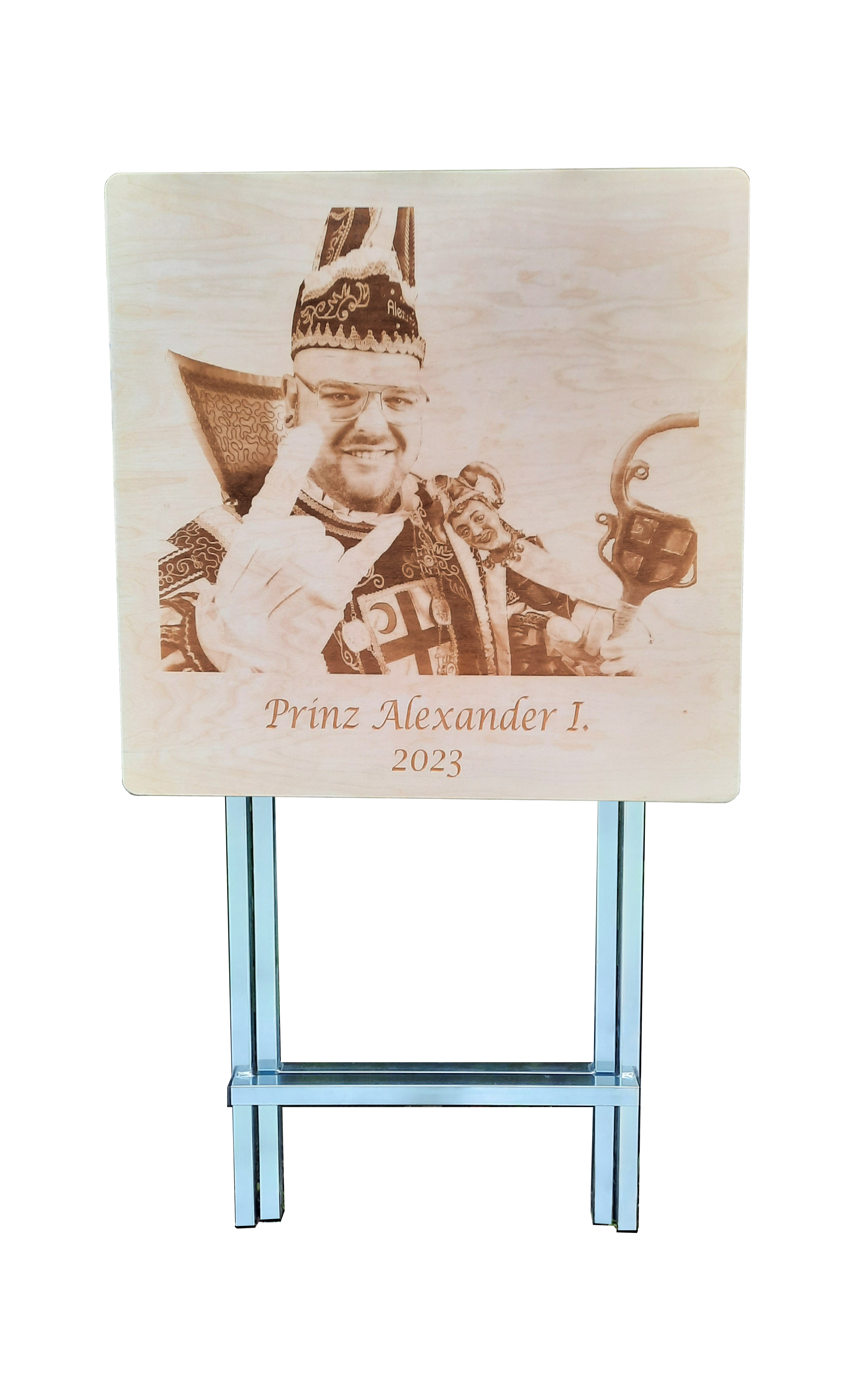 Stehtisch Eckig 70 x 70 cm Tischplatte aus Birkenholz individuell gestaltbar