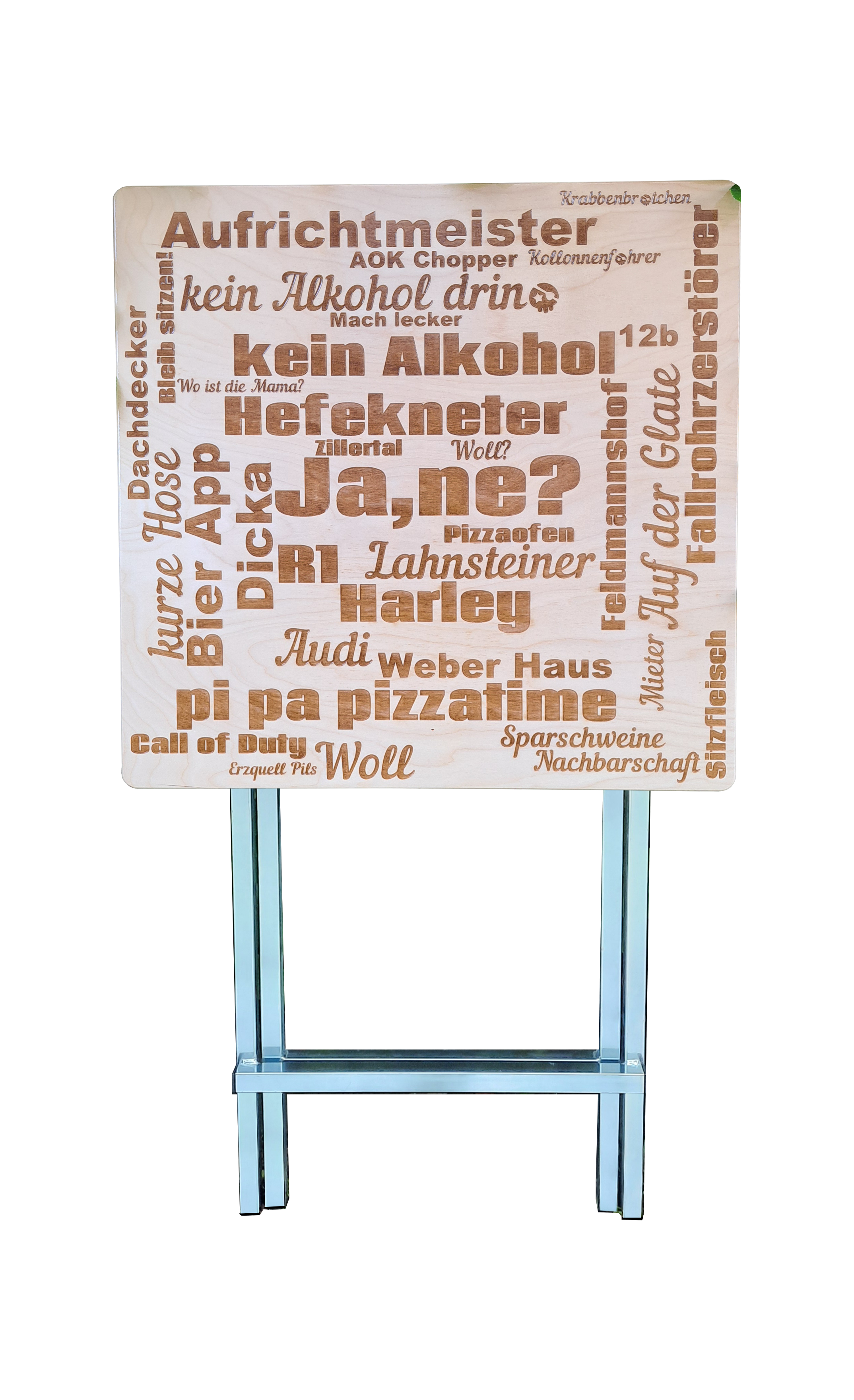 Stehtisch Eckig 70 x 70 cm Tischplatte aus Birkenholz individuell gestaltbar