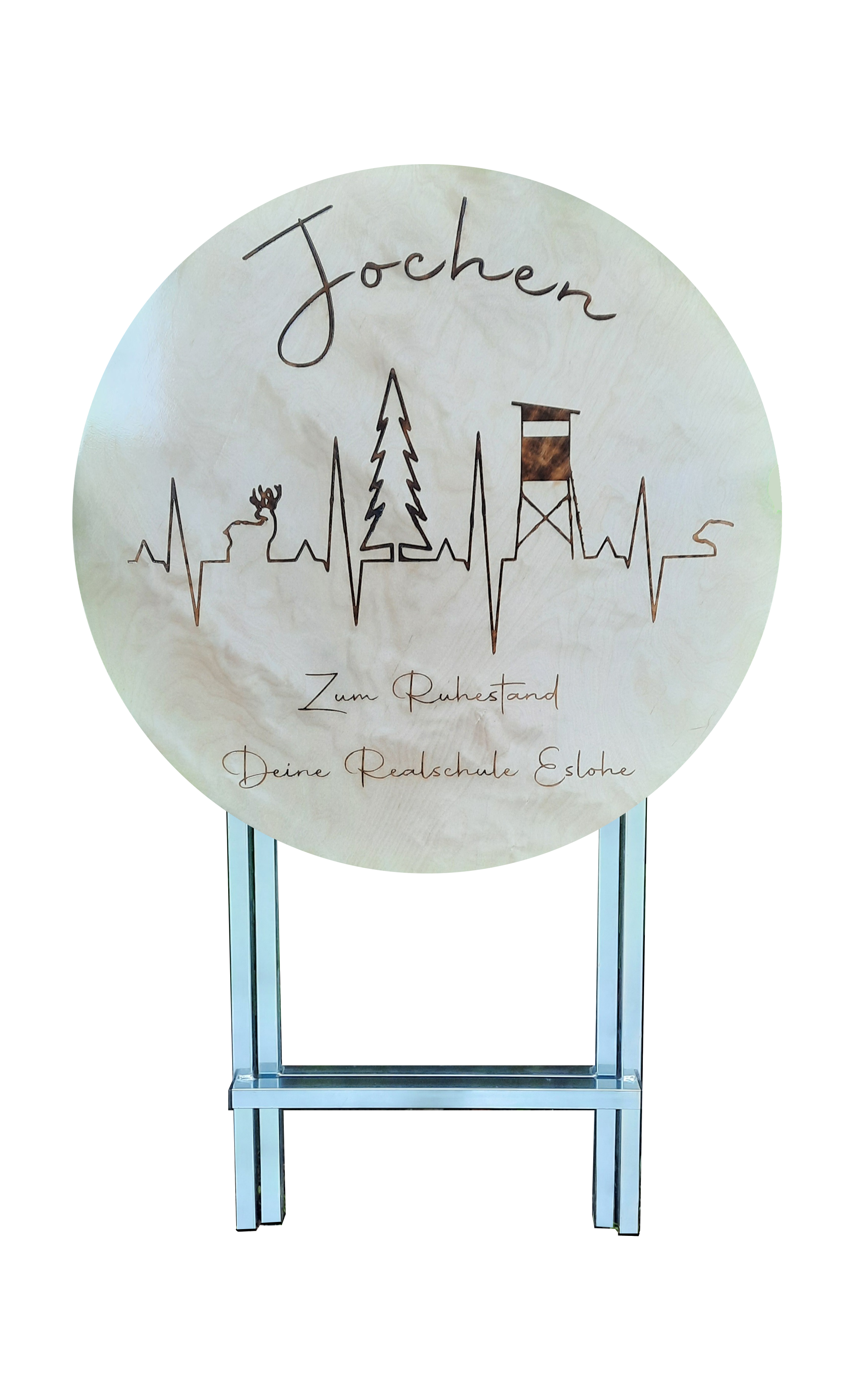 Stehtisch Ø 80 cm Tischplatte aus Birkenholz individuell gestaltbar