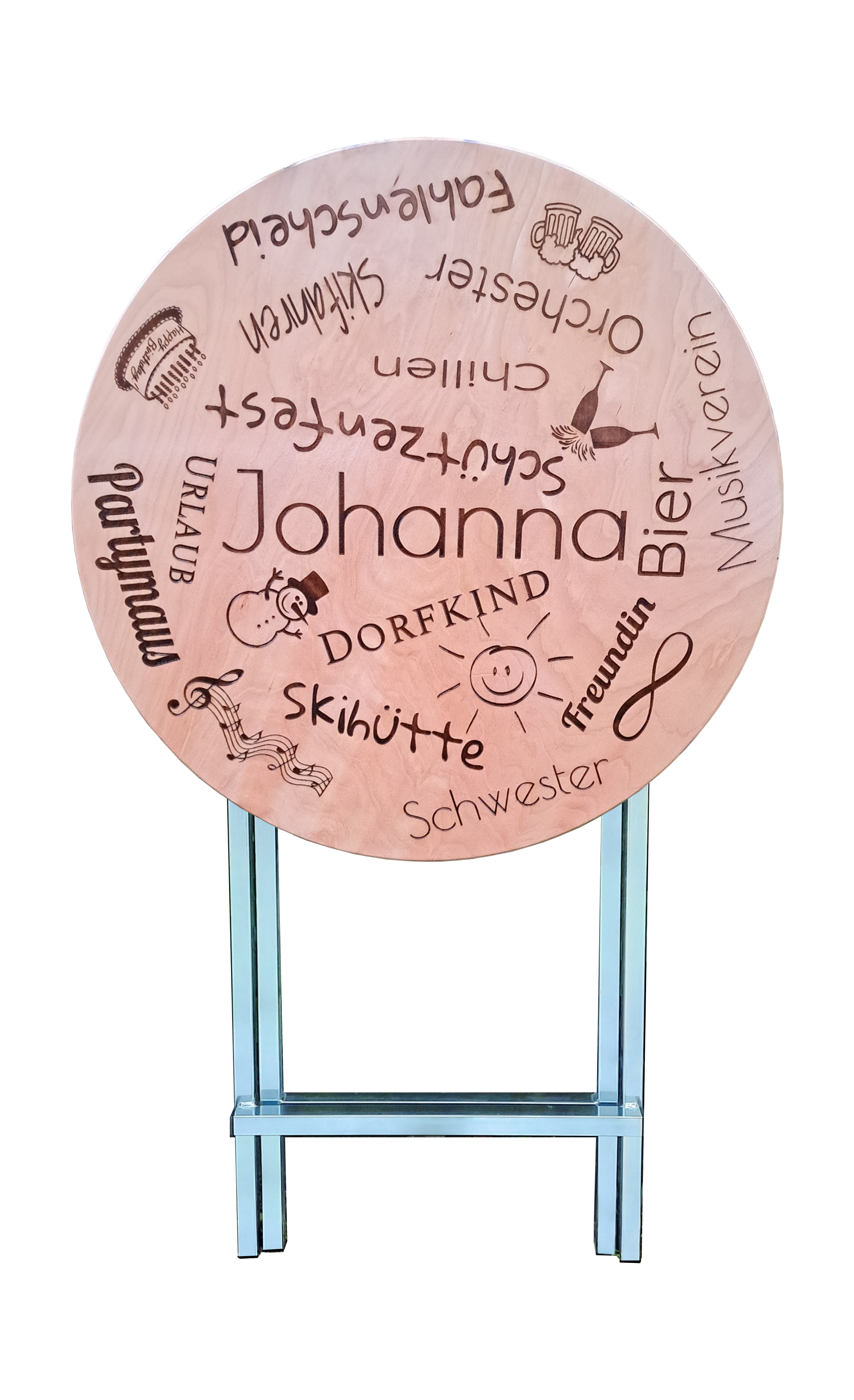 Premium Version Stehtisch Ø 80 cm Tischplatte aus Buchenholz individuell gestaltbar