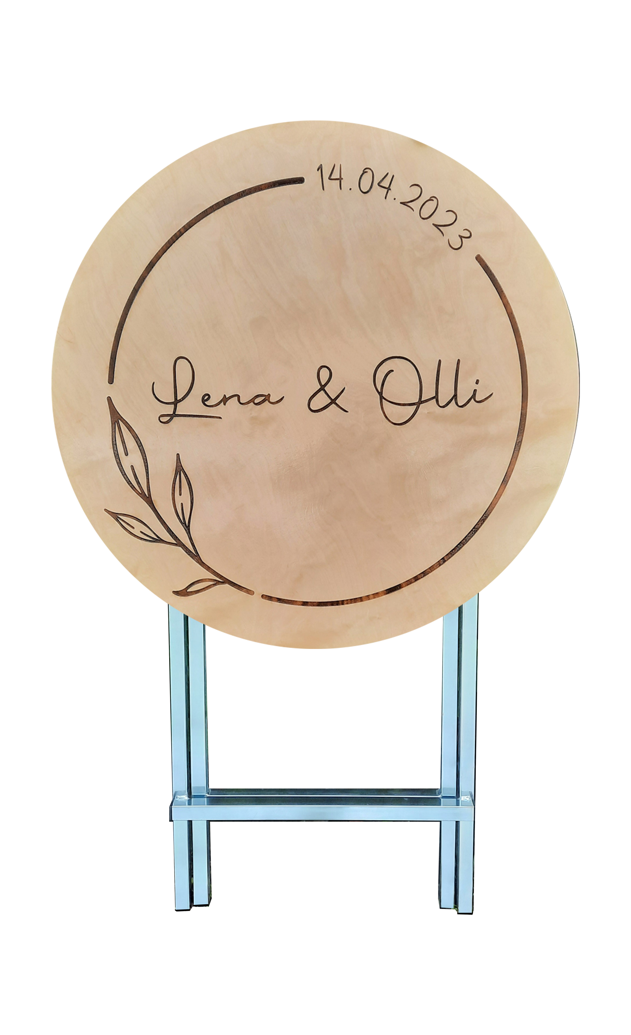 Stehtisch Ø 80 cm Tischplatte aus Birkenholz individuell gestaltbar