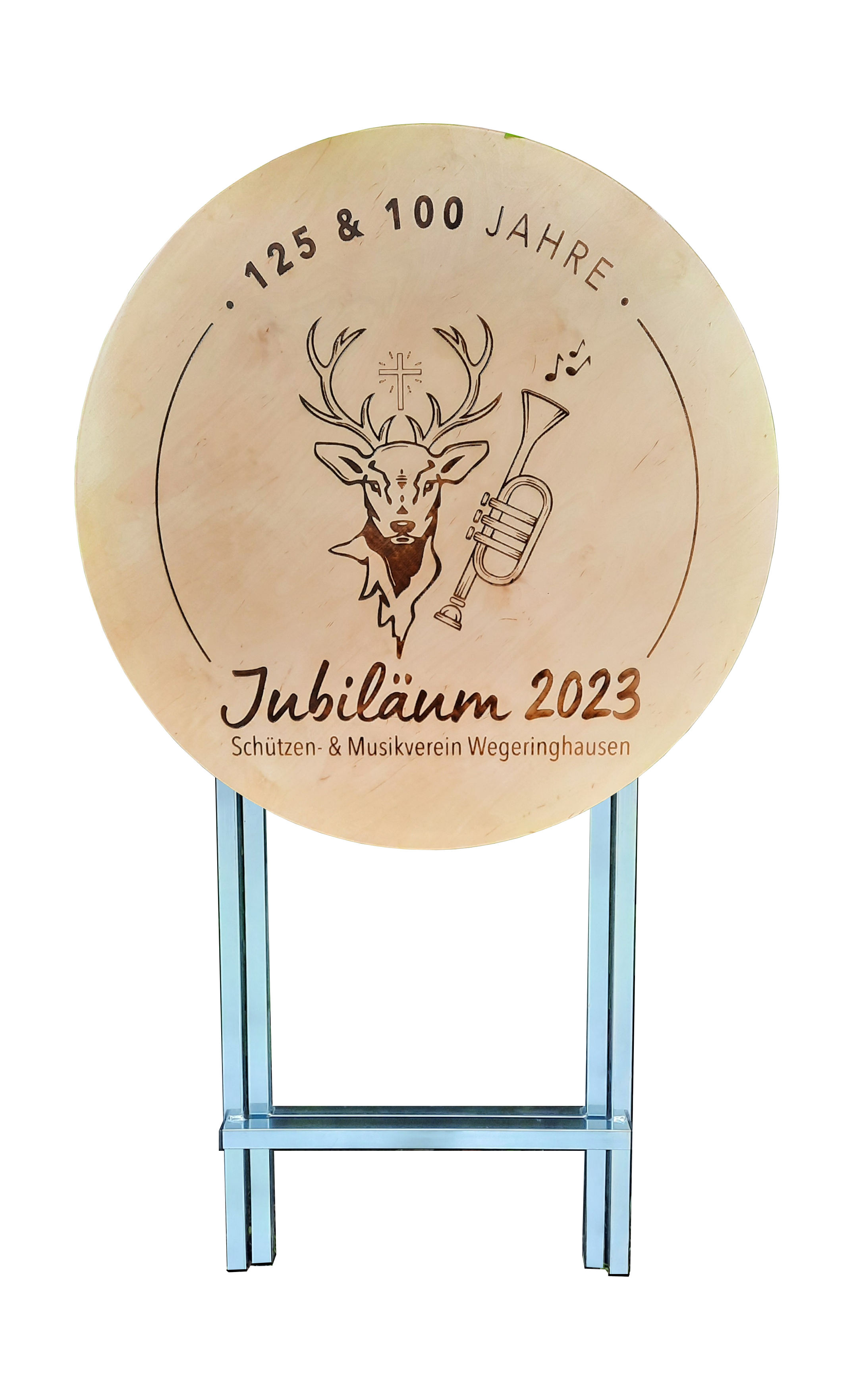 Premium Version Stehtisch Ø 80 cm Tischplatte aus Buchenholz individuell gestaltbar