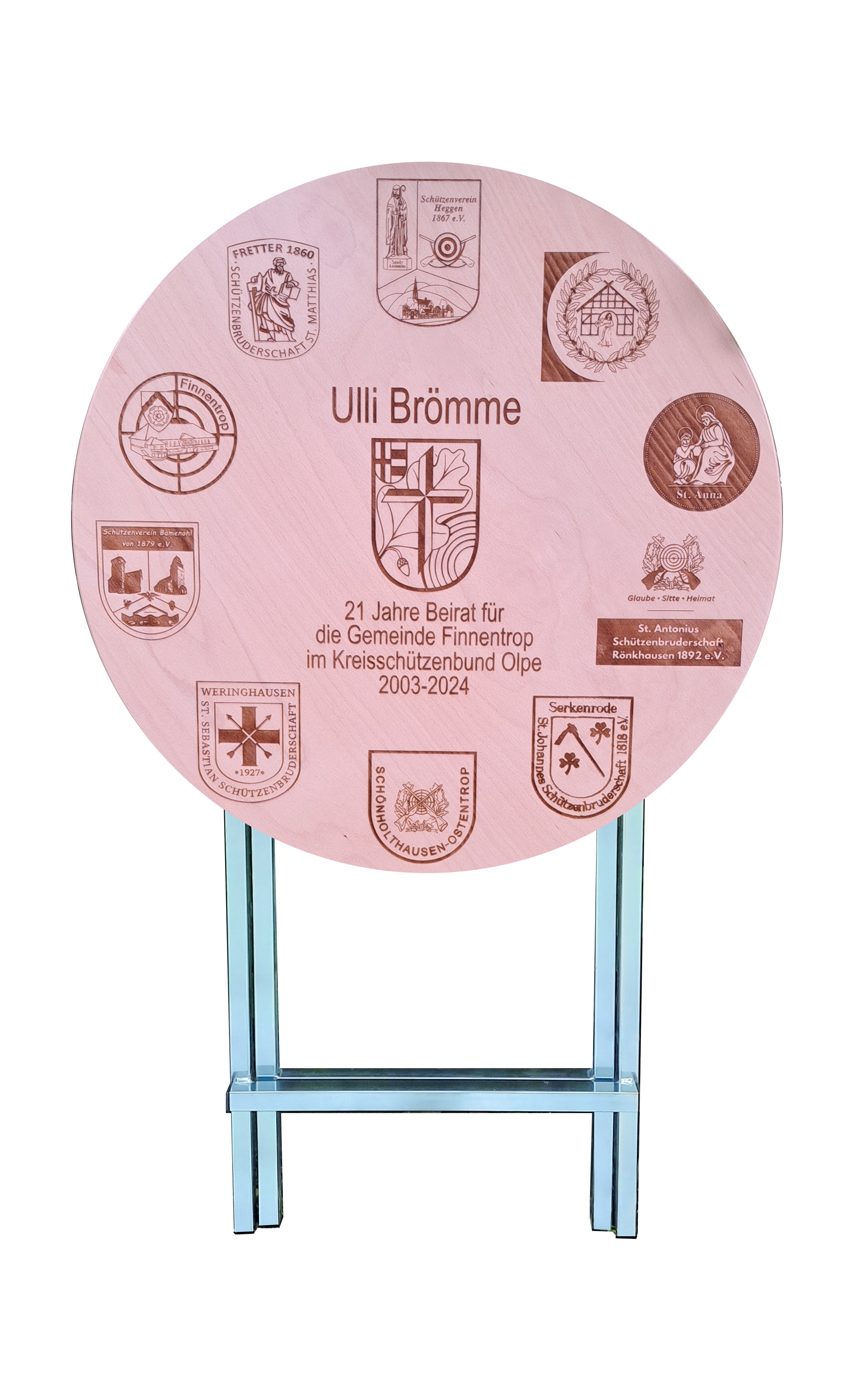 Stehtisch Ø 80 cm Tischplatte aus Birkenholz individuell gestaltbar