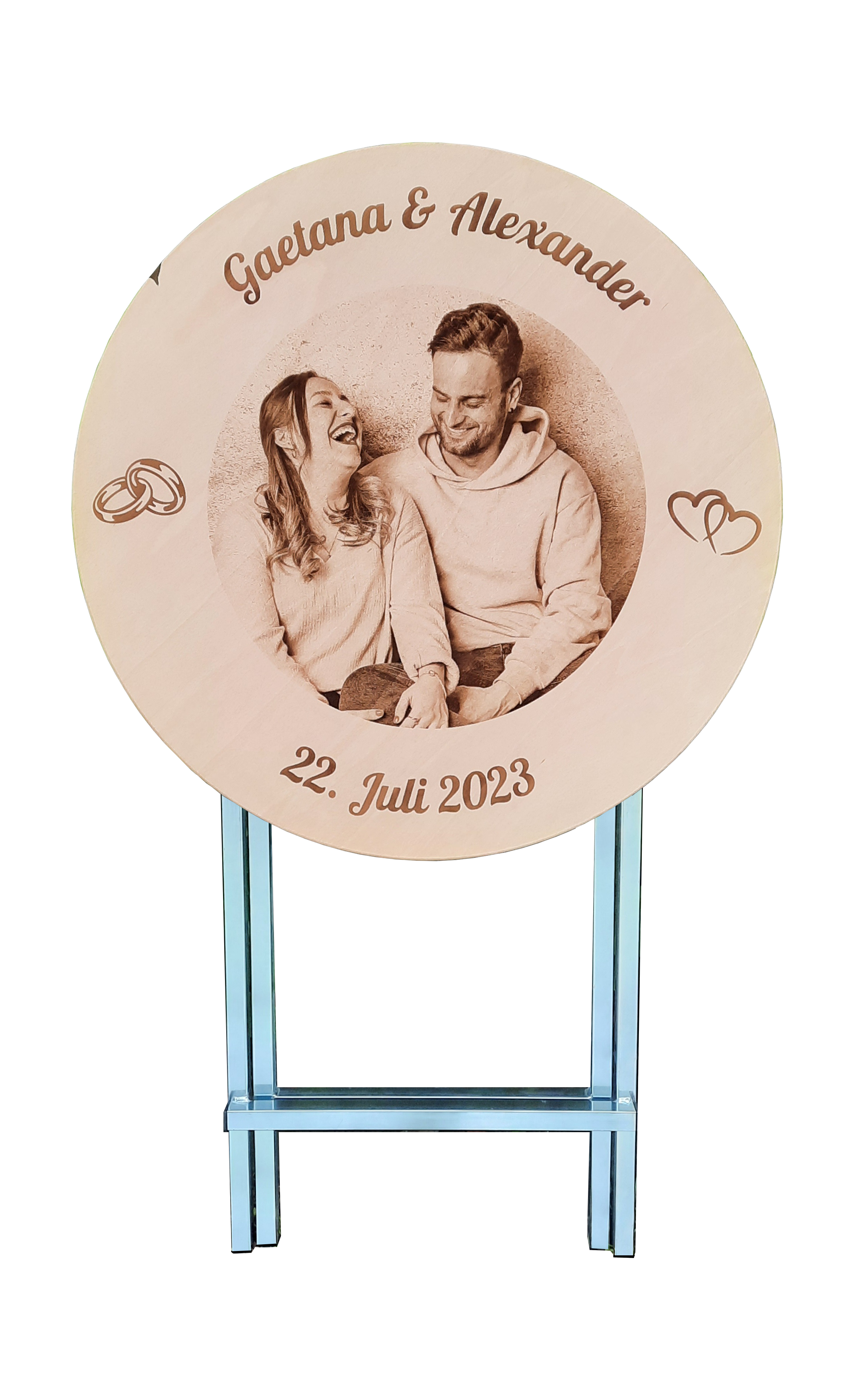 Premium Version Stehtisch Ø 80 cm Tischplatte aus Buchenholz individuell gestaltbar