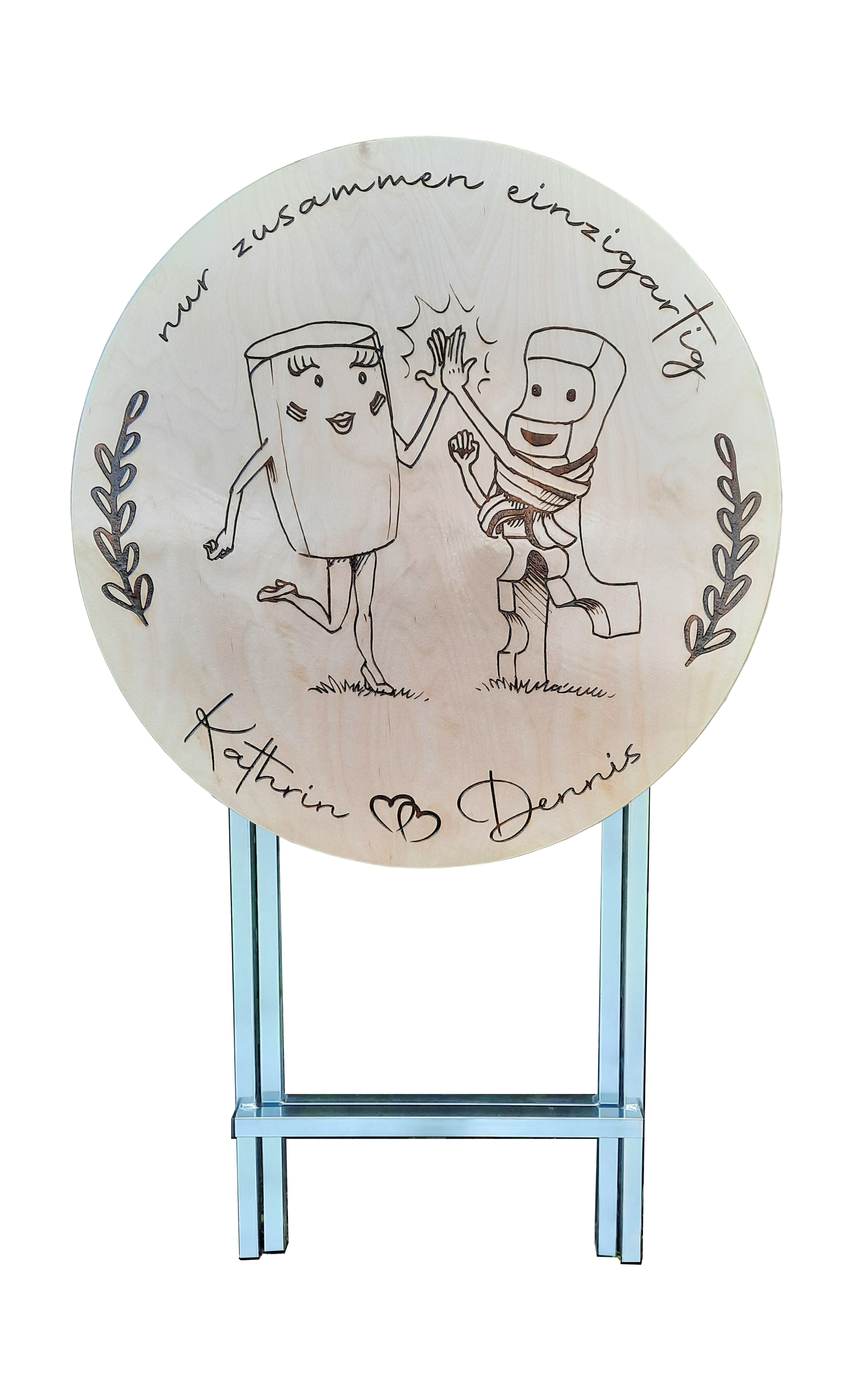 Premium Version Stehtisch Ø 80 cm Tischplatte aus Buchenholz individuell gestaltbar