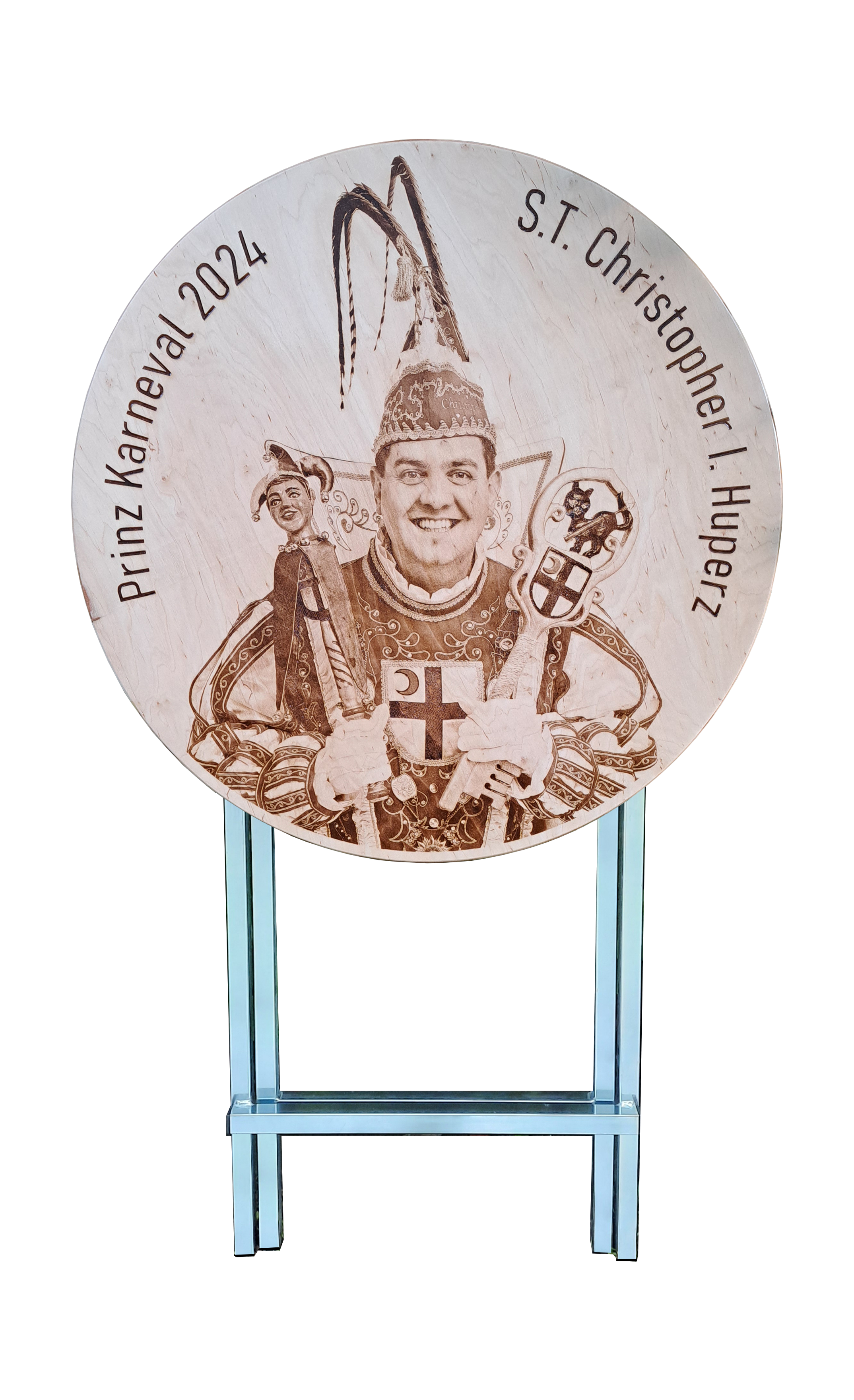 Premium Version Stehtisch Ø 80 cm Tischplatte aus Buchenholz individuell gestaltbar