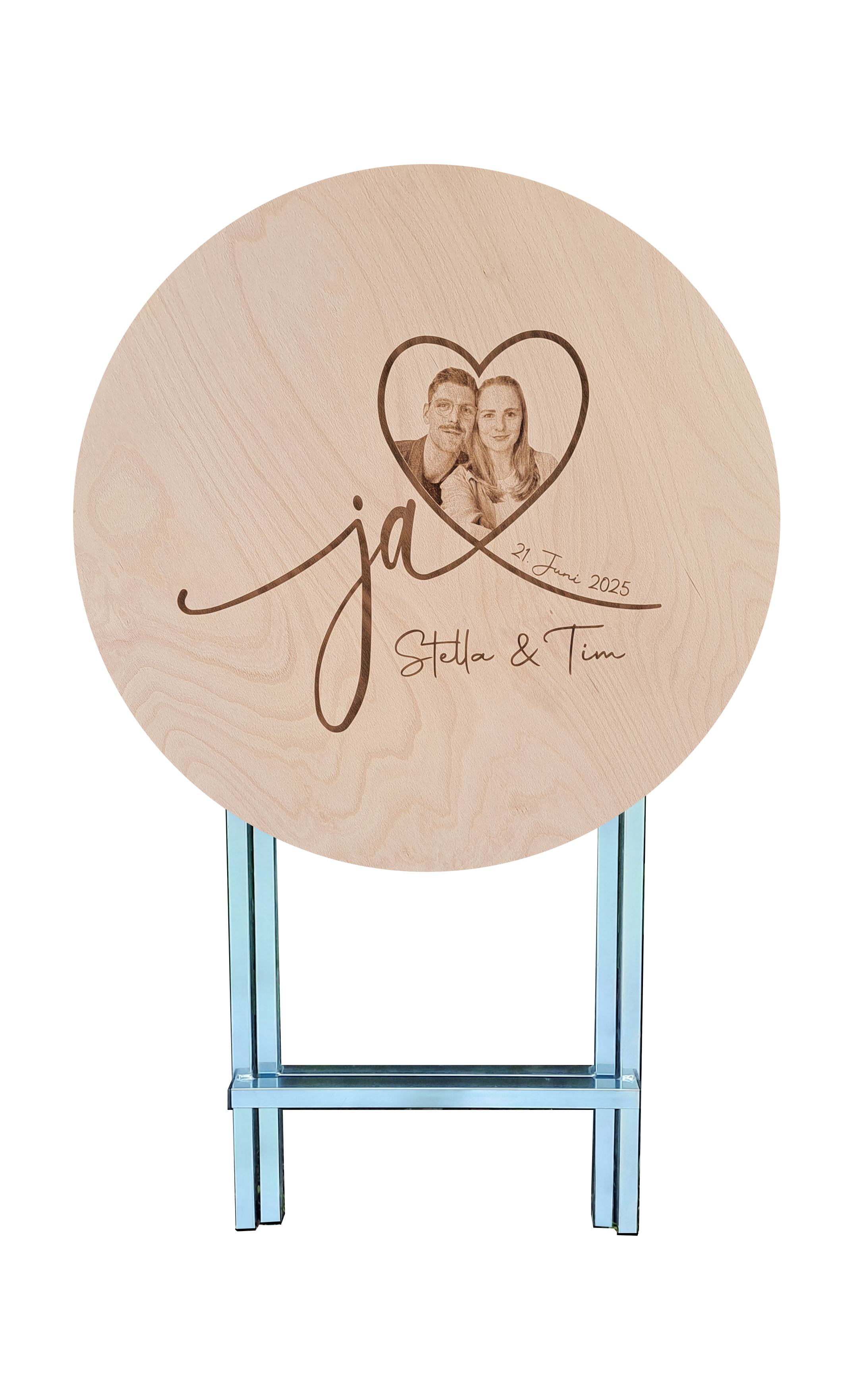 Stehtisch Ø 80 cm Tischplatte aus Birkenholz individuell gestaltbar