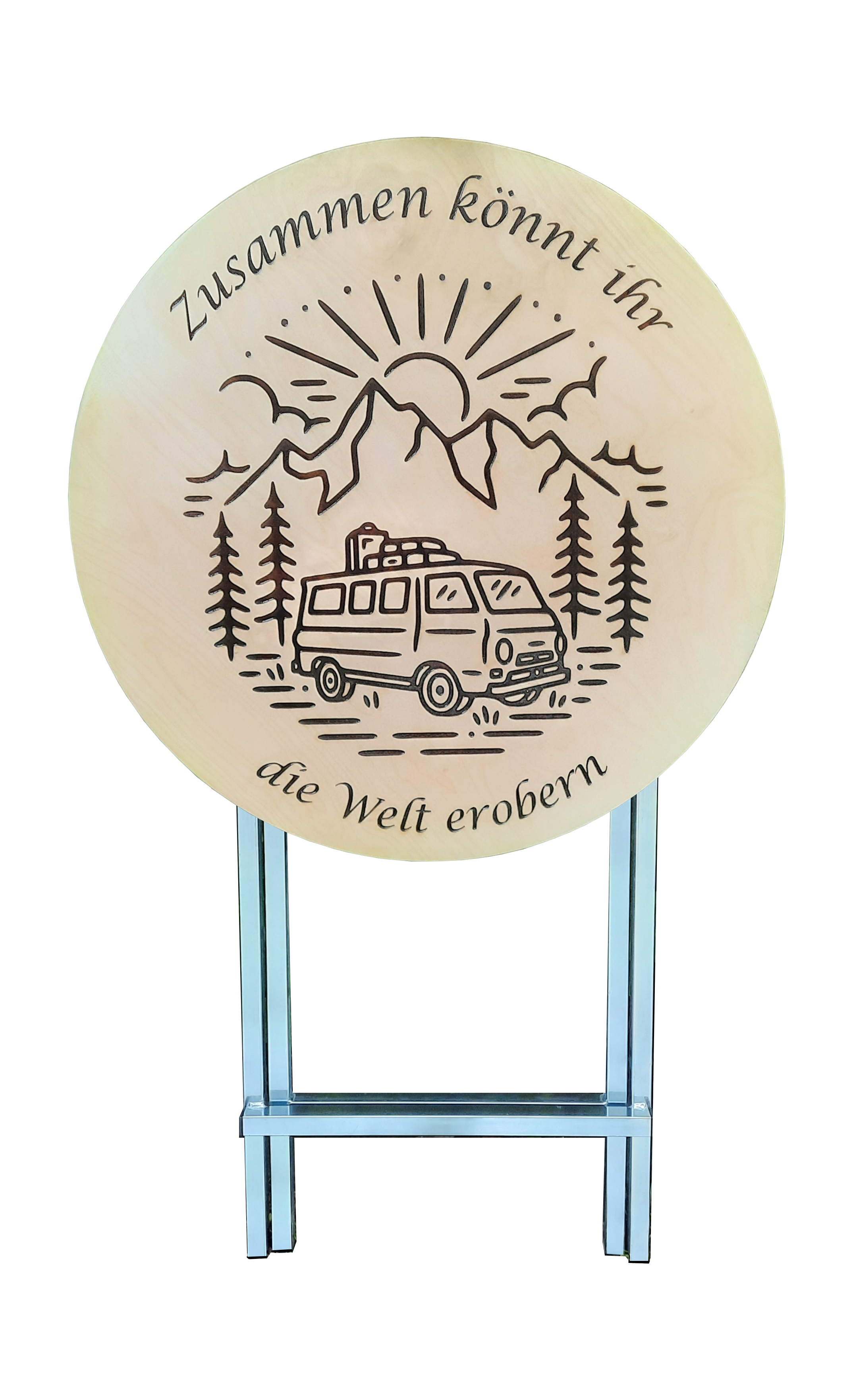 Premium Version Stehtisch Ø 80 cm Tischplatte aus Buchenholz individuell gestaltbar